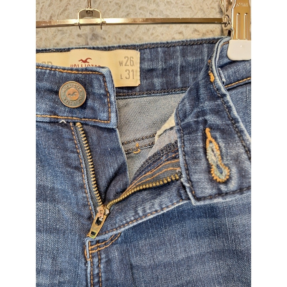 Hollister Jeans Womens 3R (Fits 30x29) Blue Denim Whiskered Super Skinny Leg - Picture 7 of 9